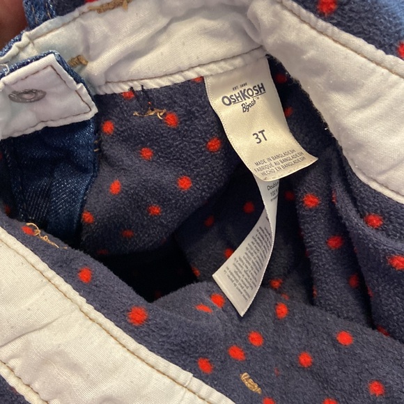 OshKosh B'gosh fleece lined pant overalls with adorable little red bow EUC 3T - Picture 12 of 14